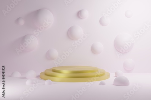 Gold and pink booth 3D rendering background wall, can be used for banner design items display background