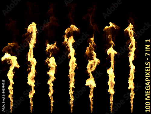 7 high resolution beautiful isolated flamethrower or dragon breath fire pictures for Halloween or any design purpose 3D illustration of object