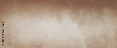 Brown paper background with faint texture and distressed vintage grunge and watercolor paint stains in banner or backdrop illustration