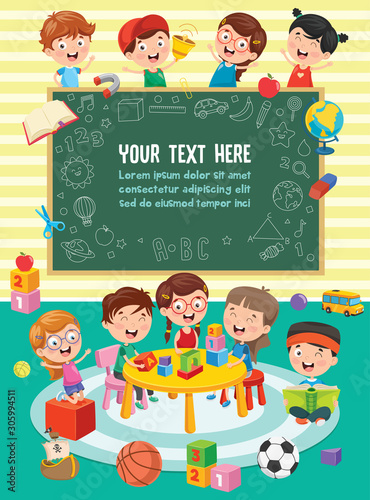 Little Children Studying And Playing At Preschool Classroom