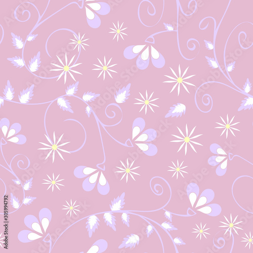 Gentle wedding background. Light floral vintage seamless vector pattern for retro wallpapers. Light pink purple design.