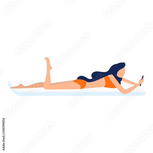 Girl beach relax icon. Flat illustration of girl beach relax vector icon for web design