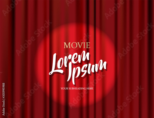 Theater stage vector red heavy curtain template illustration.