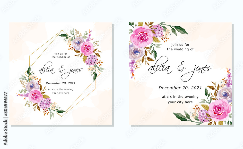 wedding invitation card with watercolor floral