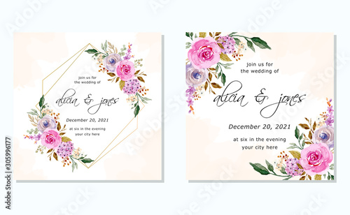 wedding invitation card with watercolor floral