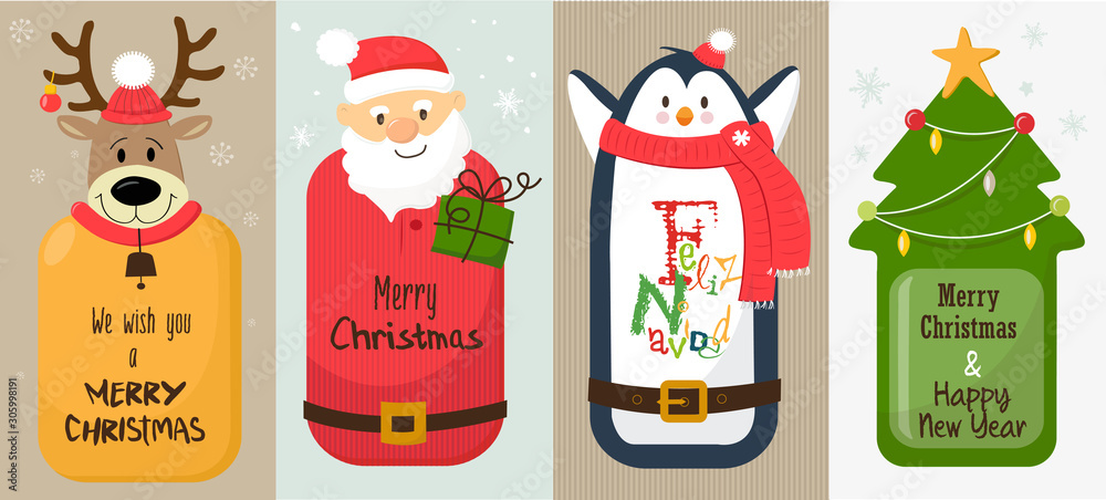 Fototapeta premium Christmas greeting card set vector stock