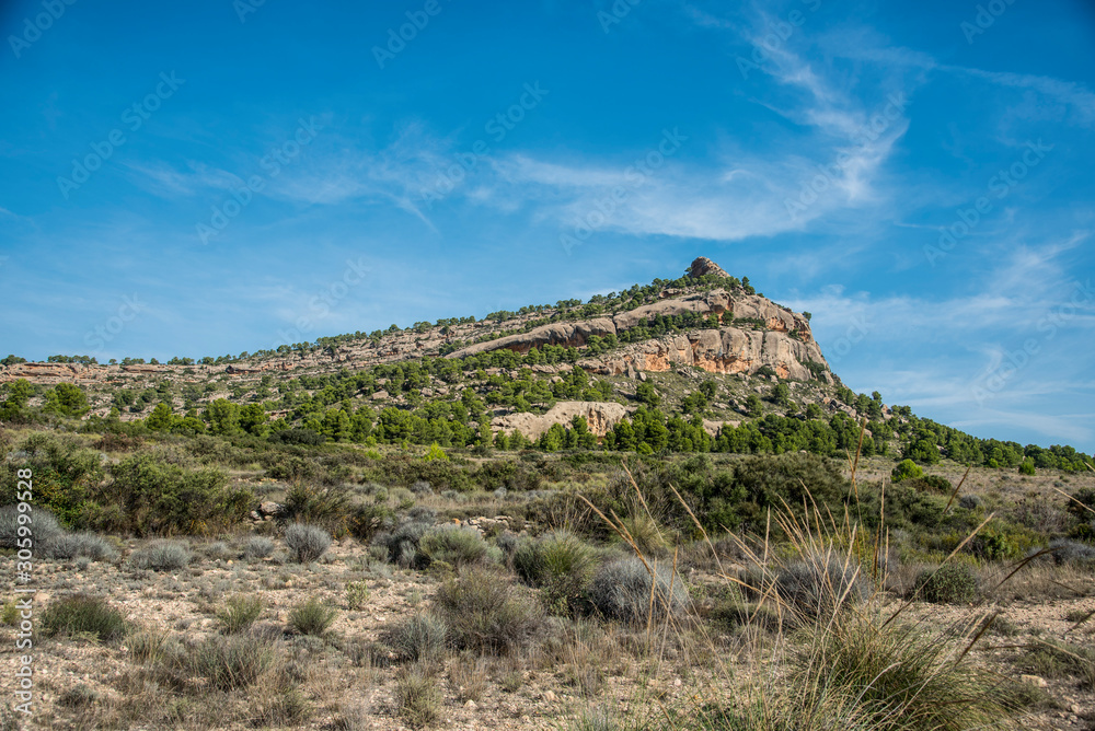 Erosion on the rock and Mount Arabi, Yecla, Murcia, Spain