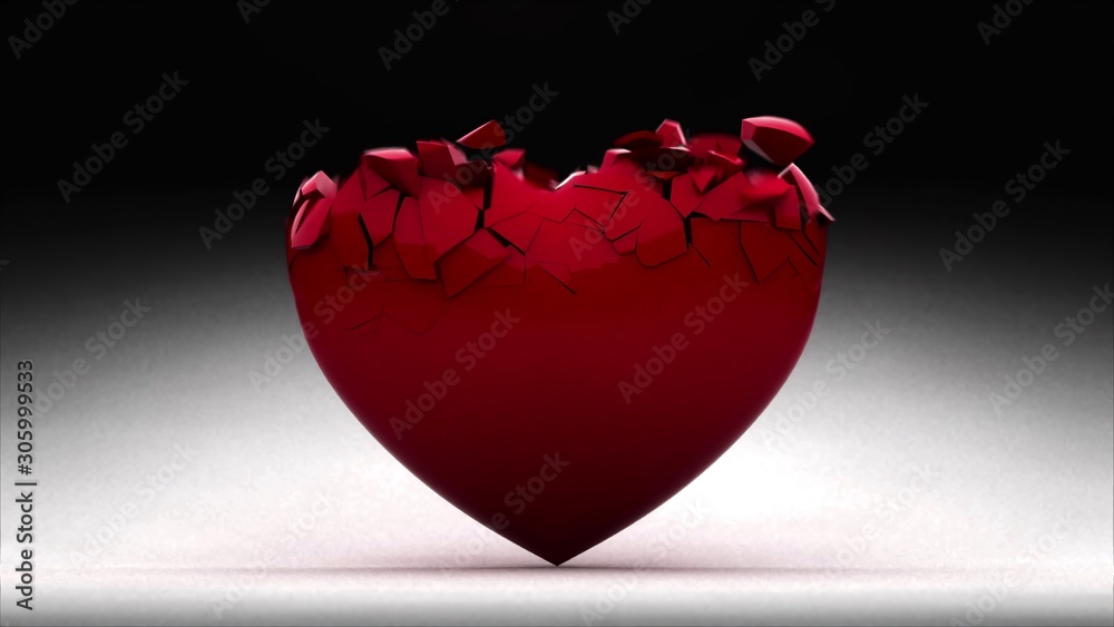 Broken Heart falling appart to pieces - 3D illustration Stock Illustration  | Adobe Stock