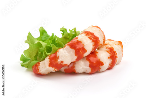 Canvas Print Fresh surimi shrimps, isolated on white background
