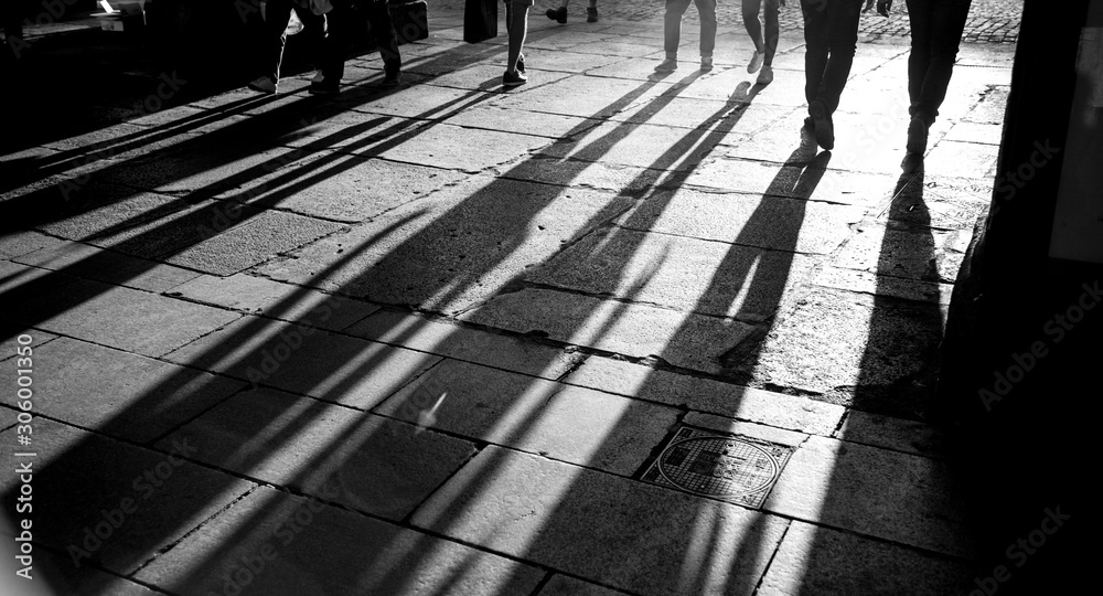 shadows on the street at sunset, Madrid.