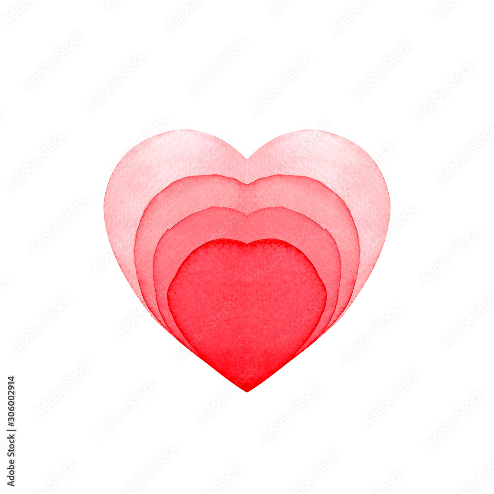 Love heart painted watercolor red isolated on white color