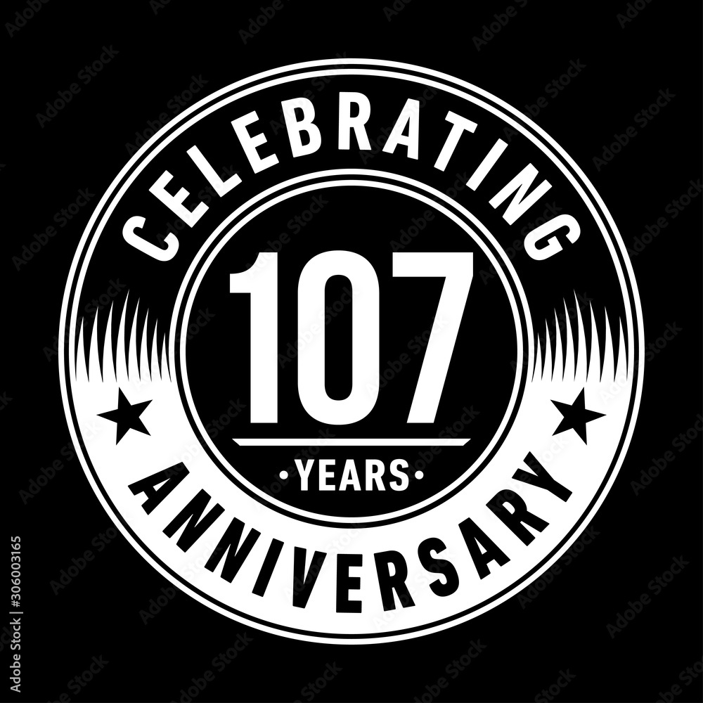 107 years anniversary celebration logo template. One hundred and seven years vector and illustration.