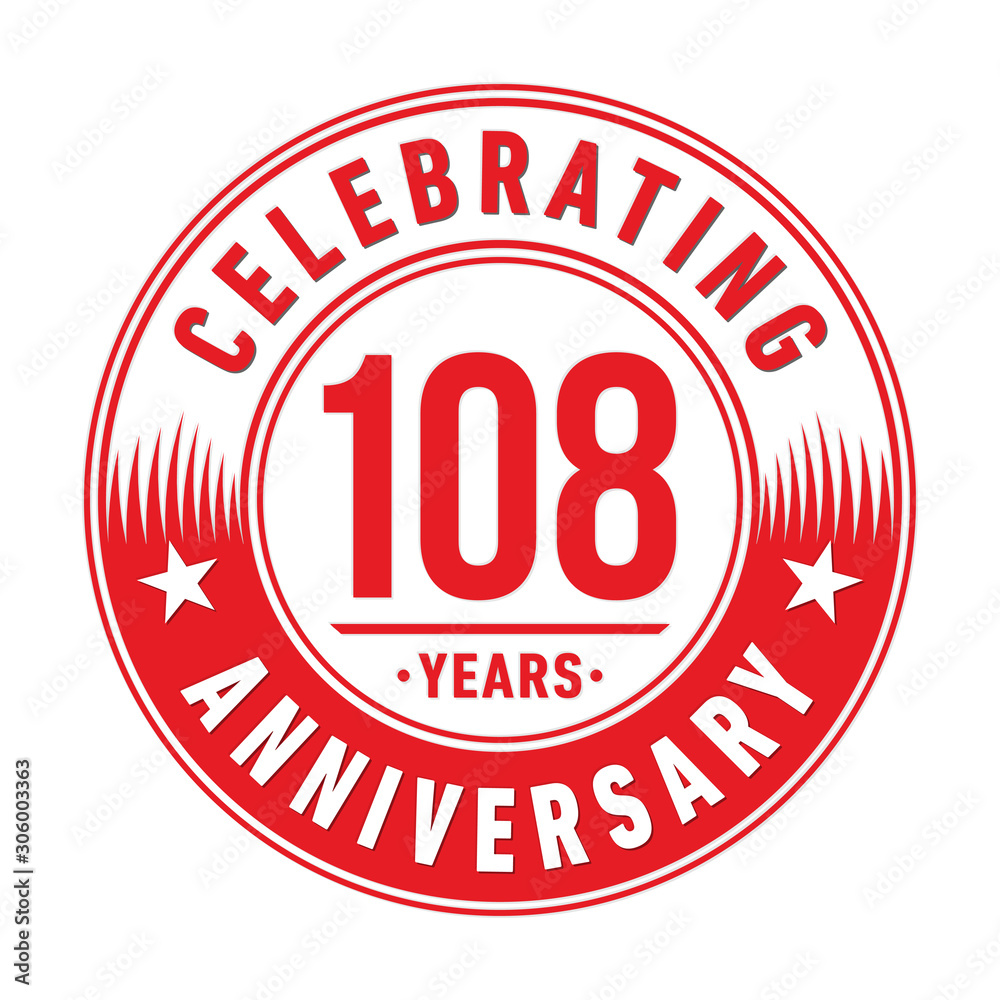 108 years anniversary celebration logo template. One hundred and eight years vector and illustration. 108 years anniversary celebration logo template. One hundred and eight years vector and illustration.