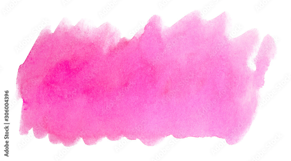 watercolor pink stain background with paper texture on a white background. freehand paint stain for design element