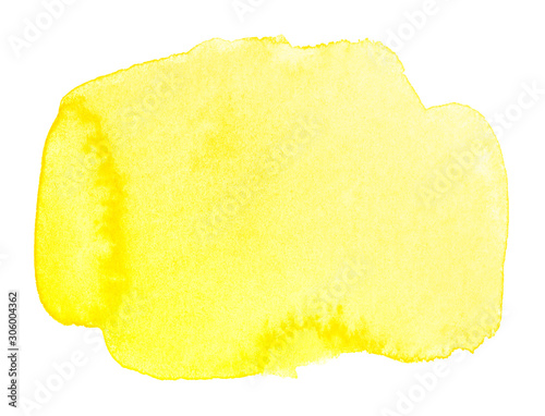 yellow background watercolor stain with paper texture on a white background. freehand paint stain for design element