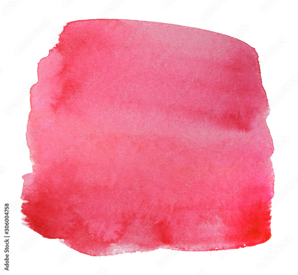 watercolor red stain background with paper texture on a white background. freehand paint stain for design element