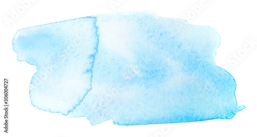 watercolor stain blue with paper texture on a white background. freehand paint stain for design element