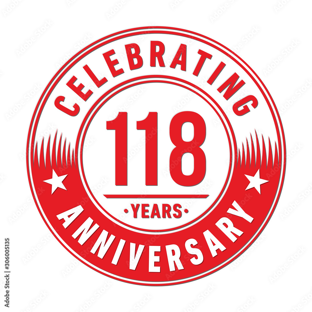 118 years anniversary celebration logo template. One hundred and eighteen years vector and illustration.