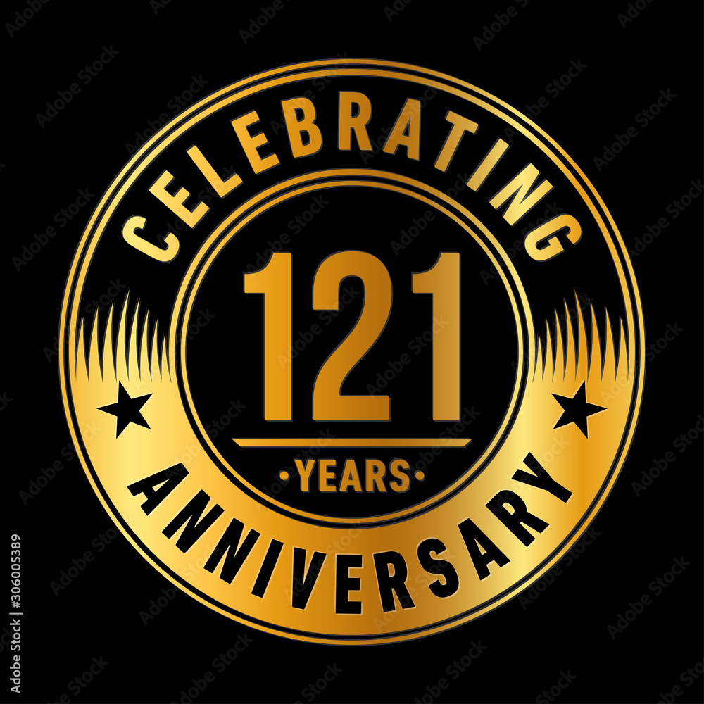 121 years anniversary celebration logo template. One hundred and twenty-one years vector and illustration.