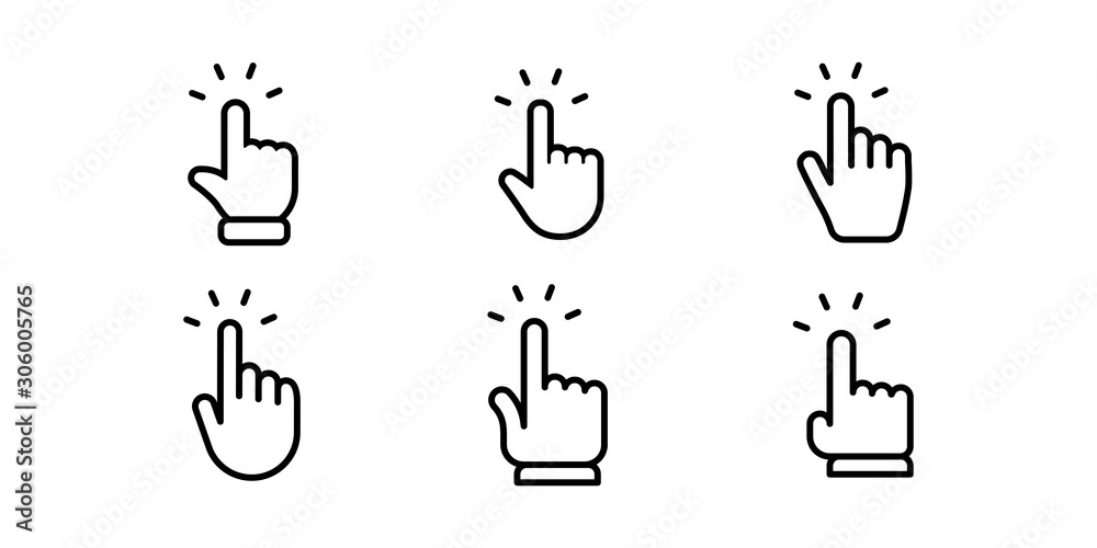 Hand clicking icons collection. Set of finger pointers. Hand clicking icons collection. Set of finger pointers.