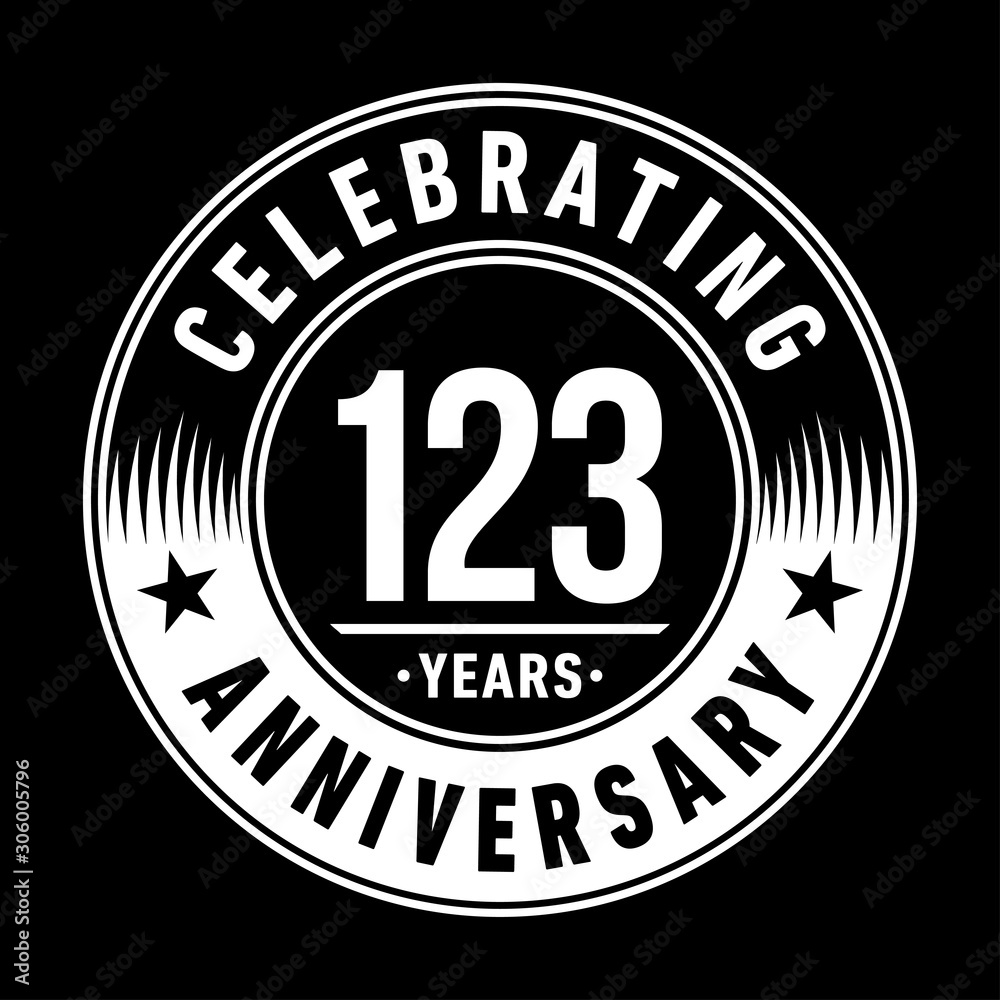 123 years anniversary celebration logo template. One hundred and twenty-three years vector and illustration.