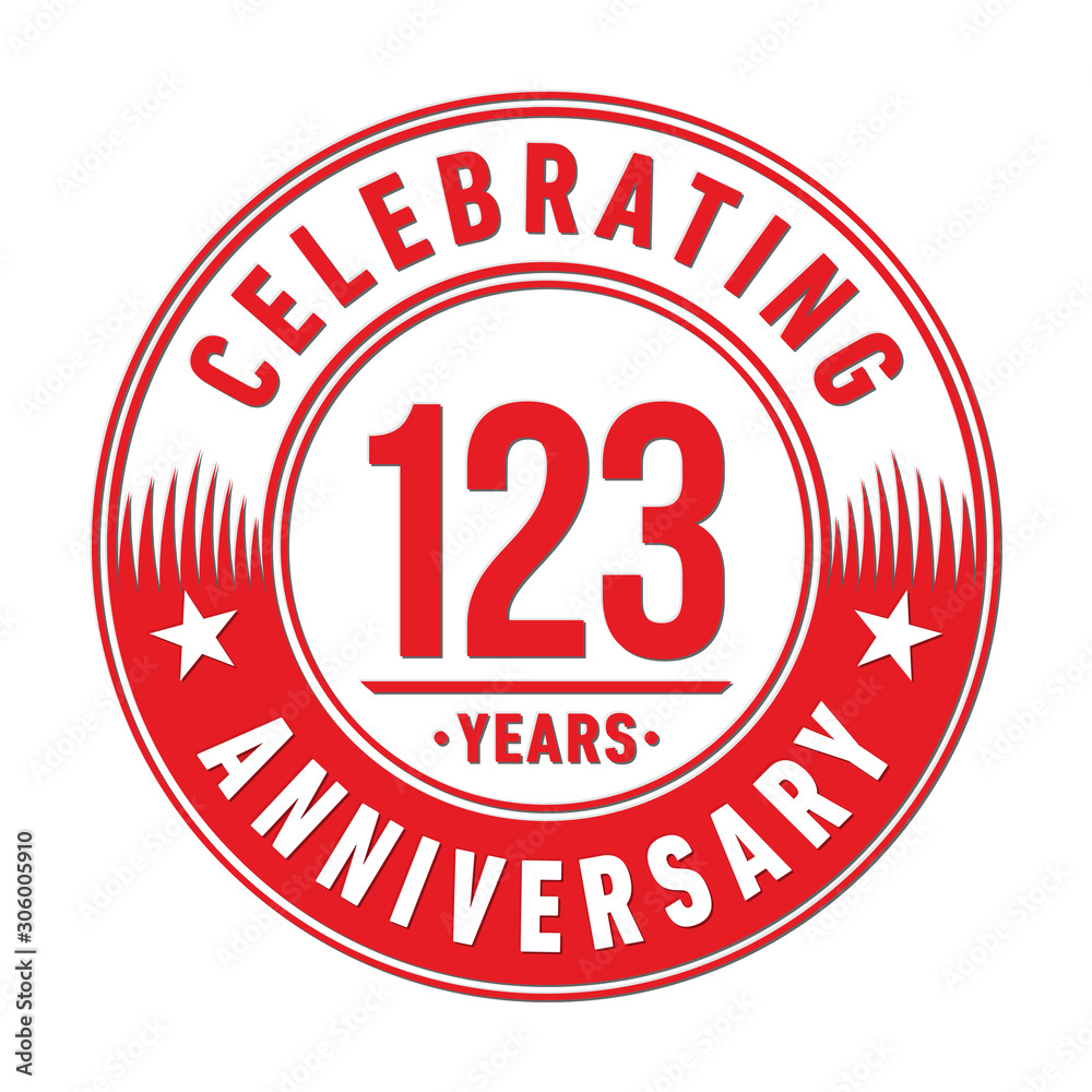 123 years anniversary celebration logo template. One hundred and twenty-three years vector and illustration.