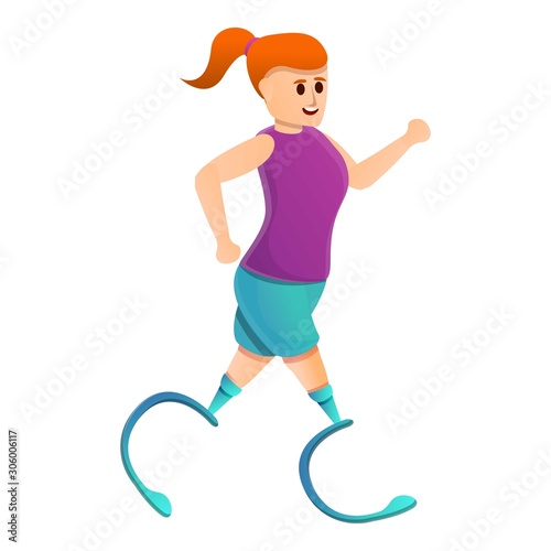 Girl running with artificial limbs icon. Cartoon of girl running with artificial limbs vector icon for web design isolated on white background