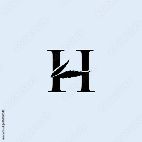 Abstract Cannabis Logo Design With H Letter. H Letter Logo Vector Template.