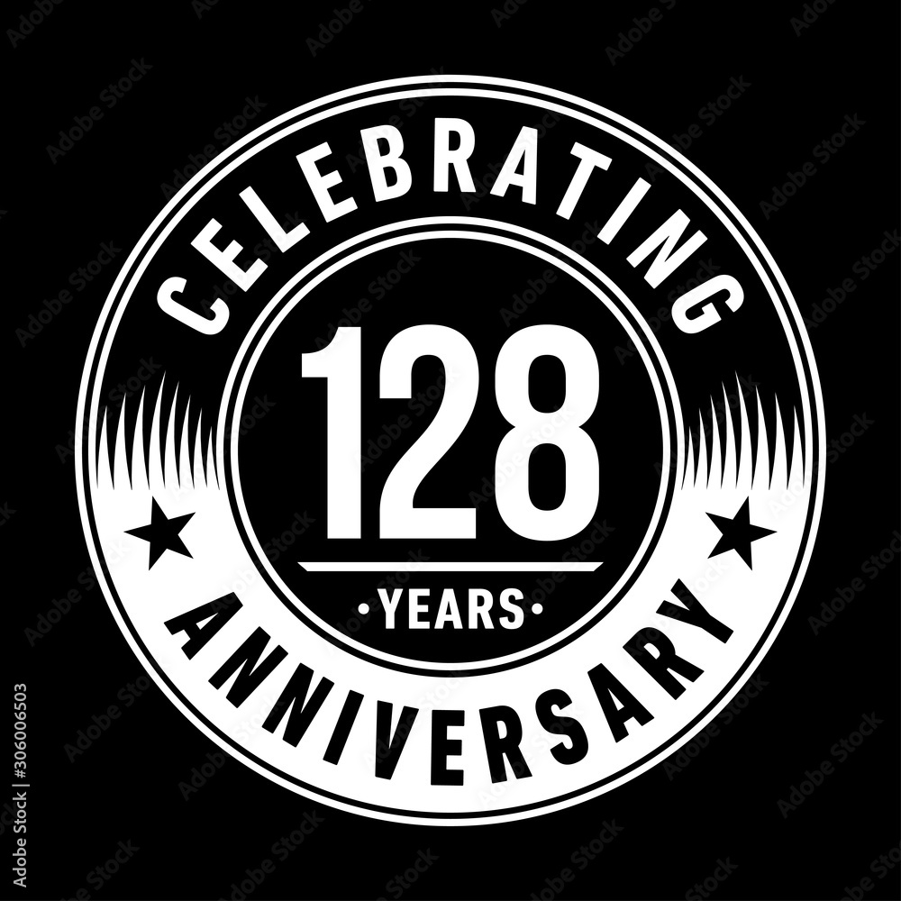 128 years anniversary celebration logo template. One hundred and twenty-eight years vector and illustration.