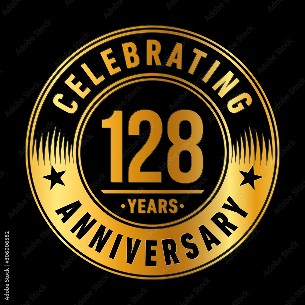 128 years anniversary celebration logo template. One hundred and twenty-eight years vector and illustration.