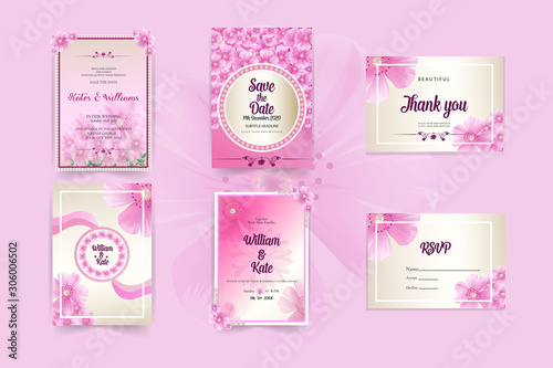 pink wedding invitation card template stationery set © HarisArt