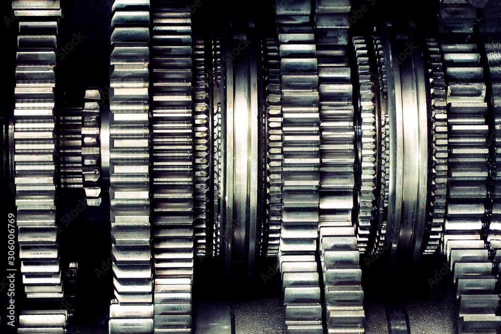 Metal gears group complex industrial mechanism Metal gears group complex industrial mechanism