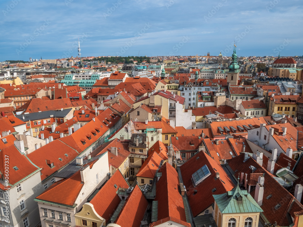 Fototapeta premium View from City Hall Tower to Old Town of East Europe Prague City