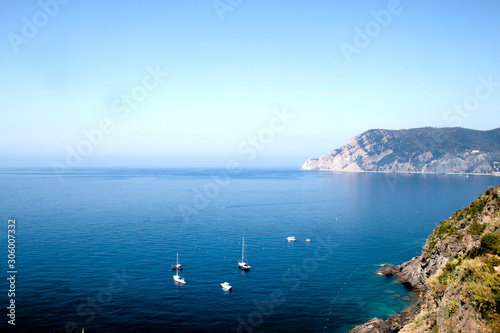 The sea of Monterosso  Italy with boats