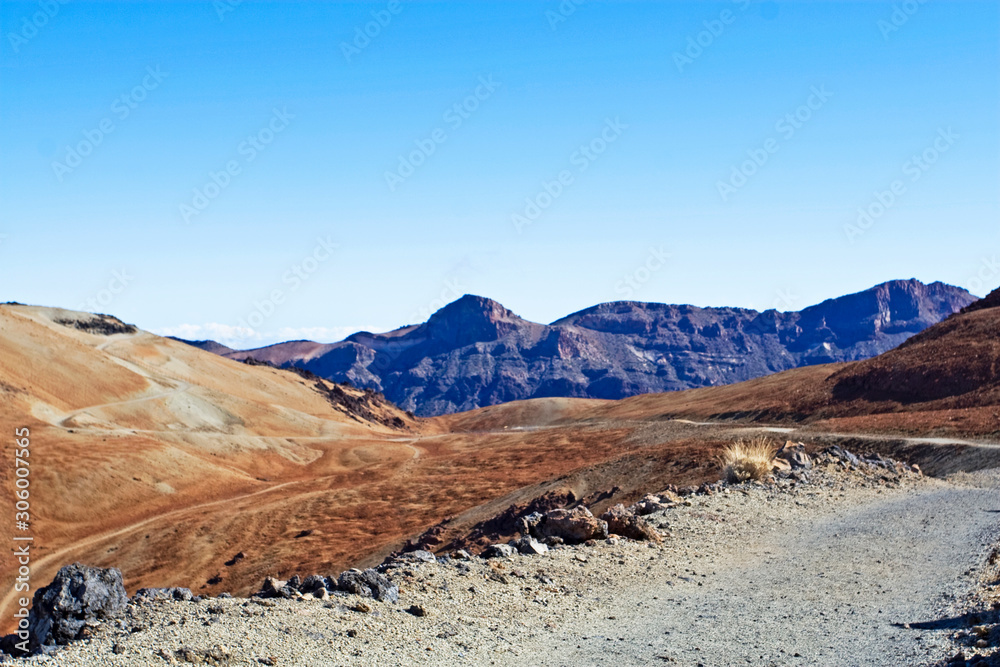 beginning of the track to the Teide volcano on the island of Tenerife, Spain, mountain landscape, natural background, background