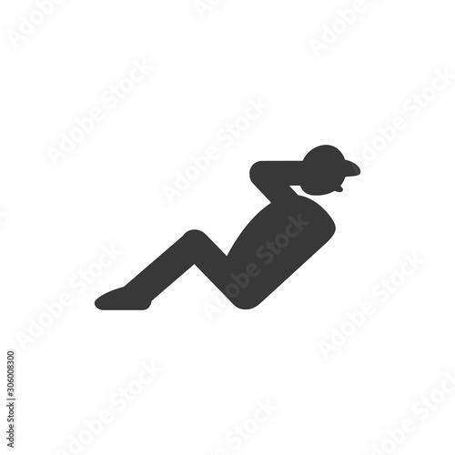 Cartoon silhouette of a man doing sit up. Stock vector illustration isolated on white background.