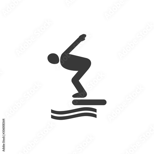 Swimmer jumping from starting block in pool icon. Silhouette of an athlete icon. Sportsman element icon. Premium quality graphic design. Signs, outline symbols collection icon on white background