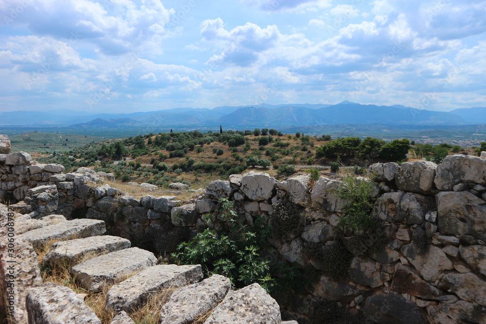 Ancient stones ruins of famous bronze age city Mycenae Peloponnese Greece Ancient stones ruins of famous bronze age city Mycenae Peloponnese Greece