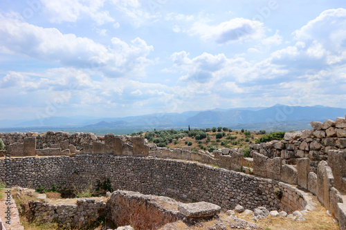 Closeup view to the walls and ruins of ancient greek city Mycenae Peloponnese Greece