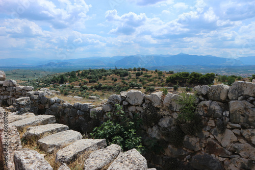 Ancient stones ruins of famous bronze age city Mycenae Peloponnese Greece