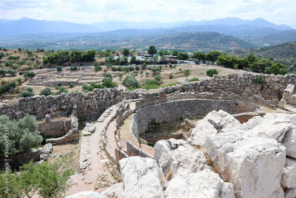 Famous Grave Circle in the ruins of ancient greek city Mycenae, Peloponnese