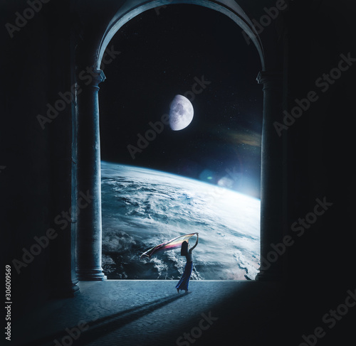 Obraz na plátně Composite with Lady in Space Under an Arch