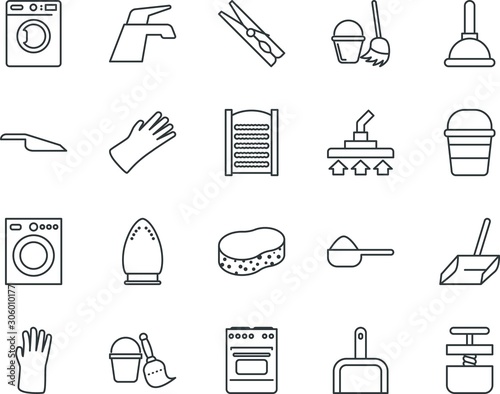 household vector icon set such as: window, disinfectant, packaging, touch, unclog, electronics, housewife, sparse, wc, cold, pipeline, agent, carpet, oven, blender, pail, cold-pressed, emblem, tube