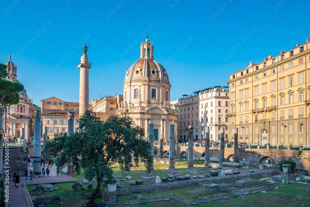 Trajan's Forum with Trajan's column and Basilica Ulpia. Rome.