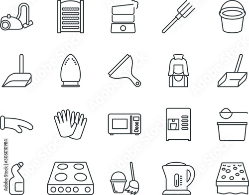 household vector icon set such as: preparation, fork, potholder, room, chore, disinfectant, agents, icons, wall, beverage, knife, contemporary, duster, espresso, technique, dispenser, pitch, mitt