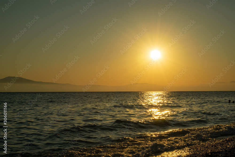 sunset over the sea at Kalamata, Greece