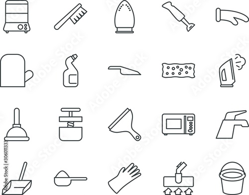 household vector icon set such as: pump, spatula, packaging, immersion, closeup, tone, emblem, can, tub, upright, pack, cover, trash, bottle, latex, sponge, touch, duo, washer, measuring, pressure