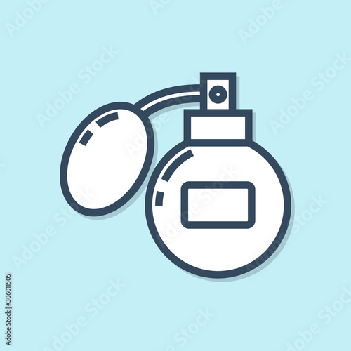 Blue line Aftershave icon isolated on blue background. Cologne spray icon. Male perfume bottle.  Vector Illustration