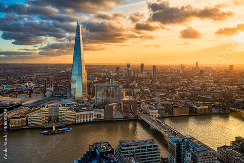 Aerial view of London at sunset  photo