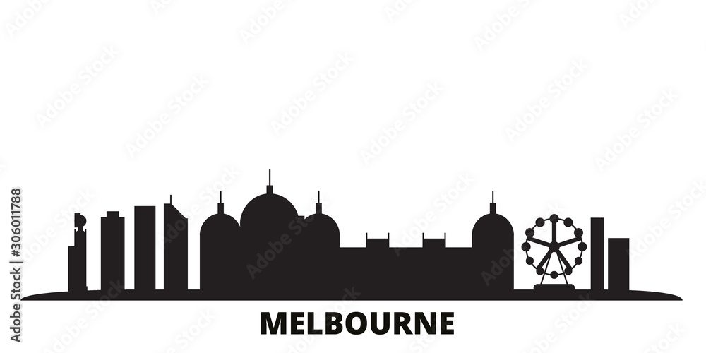 Fototapeta Australia, Melbourne City city skyline isolated vector illustration. Australia, Melbourne City travel cityscape with landmarks